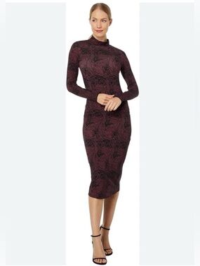 Ted Baker Elonar high-neck printed bodycon dress in burgundy-black size 1